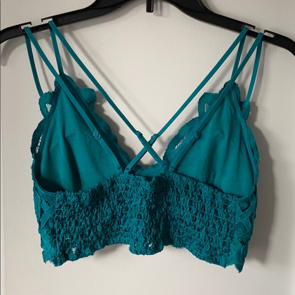 LACEY - Dark Teal V Neck Criss Cross Back Lace Bralette - Picture 7 of 7